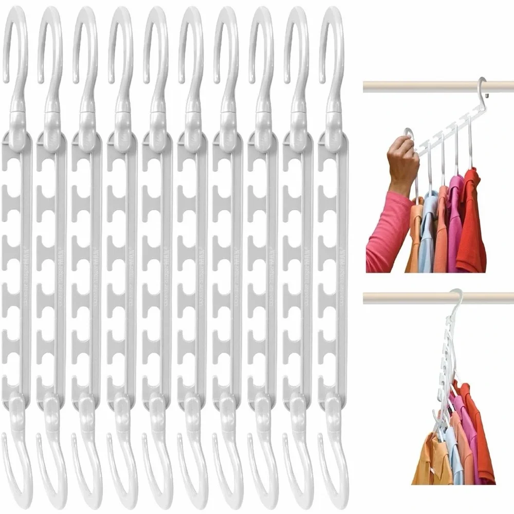 White Space-Saving Multi-Hook Closet Hanger Organizer